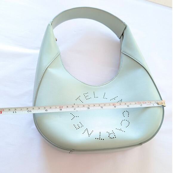 STELLA MCCARTNEY Mint Green Small Perforated Vegan Leather Hobo Bag with Logo - Picture 6 of 11